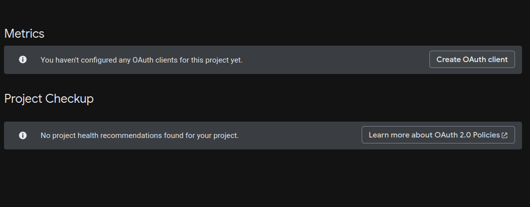Create OAuth client button in Google Cloud