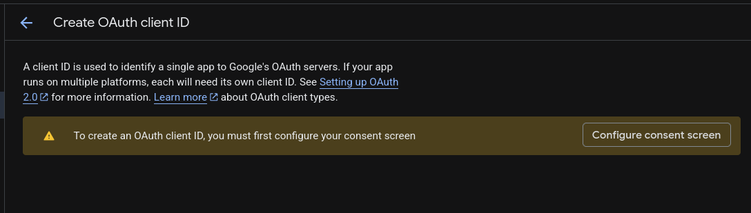 OAuth client creation requires consent screen